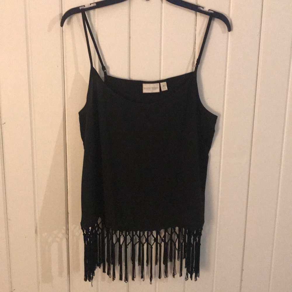 Black Spaghetti strap top with fringe